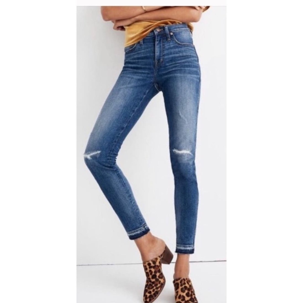 Madewell Women's High Rise Raw Hem Cotton Stretch Skinny Denim Jeans Sz 31 Blue